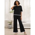 thumbnail image 4 of MINTREUS Women's Cotton 2-Piece Loungewear Short-Sleeve Round-Neck Pullover Top Wide-Leg Pants Women's PJ Casual Set S-4X, 4 of 8