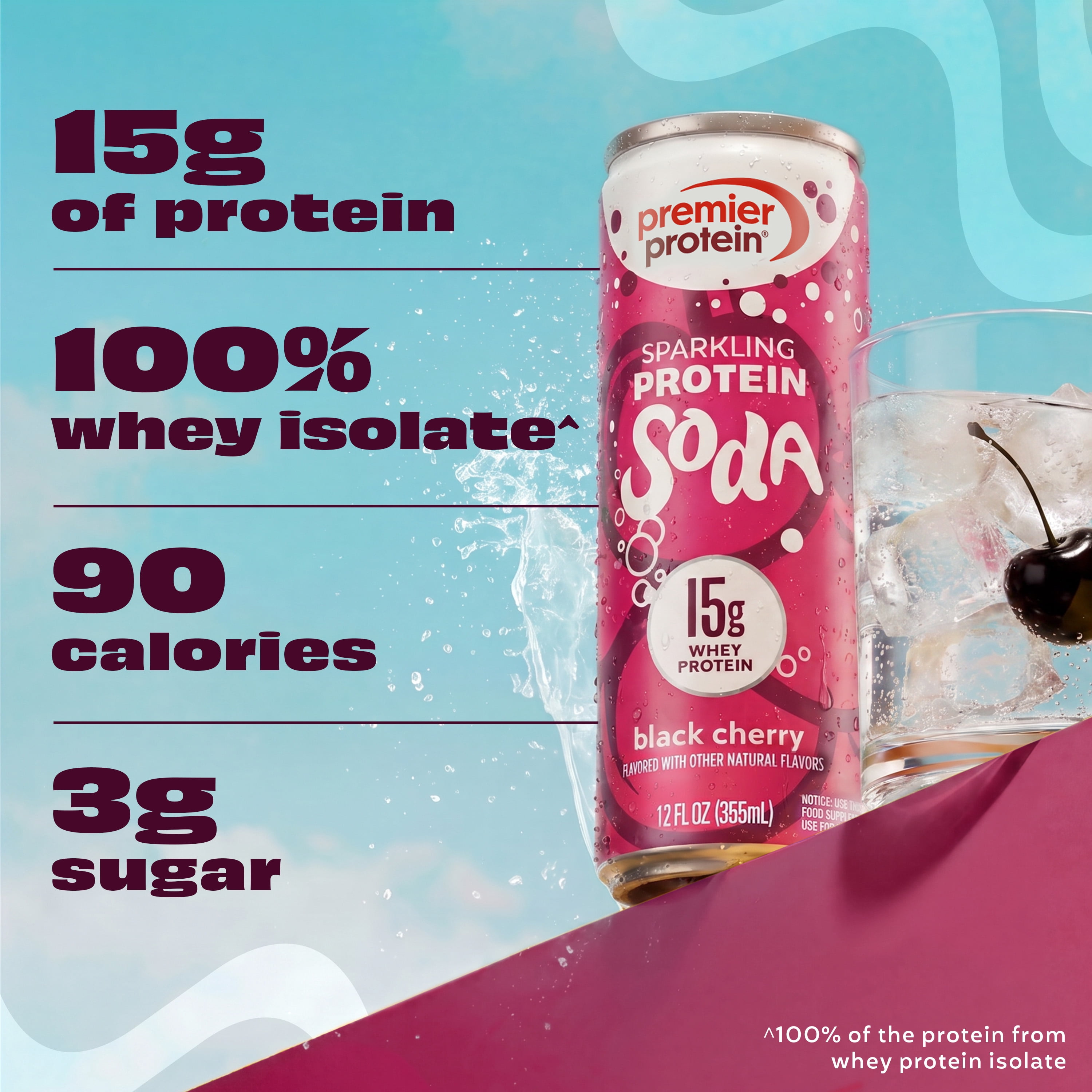 Premier Protein, Sparkling Protein Soda, 15g Protein, Black Cherry, 12 Fl Oz, 4 Ct