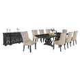 thumbnail image 1 of Dark Gray Wood Dining Set with Extendable Table and Beige Linen Chairs + Server, 1 of 7