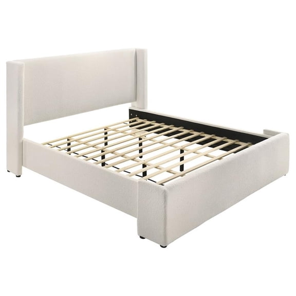 Pemberly Row Boucle Fabric Upholstered Eastern King Platform Bed White