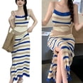 thumbnail image 3 of Vestido a rayas de punto sin mangas, vestido dividido a rayas para mujer con empalme de bloques de color para otoño, tamaño libre de albaricoque (35-60 kg/77,2-132,3 lb), 3 of 8