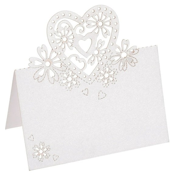 Table Name Place Cards,50Pack Hollow Heart Shape  Cut Design Blank Card White