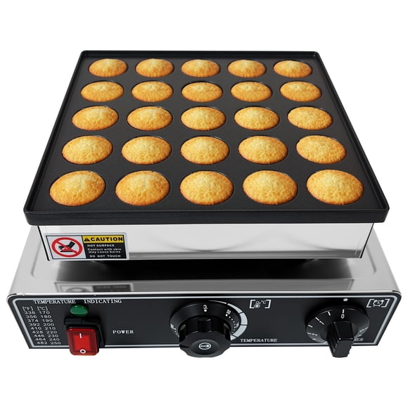 GloryStar Electric Poffertjes Maker, Commercial 25-Hole Non-Stick Dutch Pancake Pan, Adjustable Temp & 900W Power