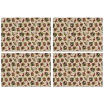 Beige Christmas Gift Pattern Summer Placemats Table Placemats Set Of 4-Linen Kitchen Washable Placemats Table Mats 11.8"x17.7" Non-Slip Heat Resistant
