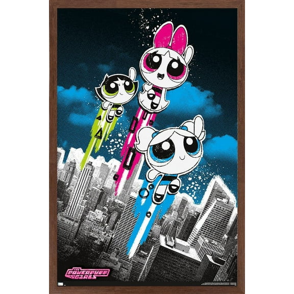The Powerpuff Girls - Group City Wall Poster, 14.725" x 22.375", Framed
