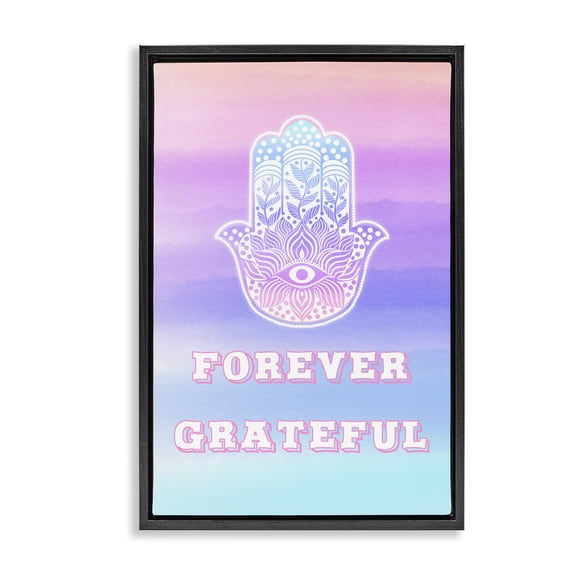 Stupell Industries Bohemian Forever Grateful Hamsa Black Floating Frame Canvas Art, 17 x 25, by Pooja Dave