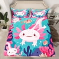 thumbnail image 2 of Manfei Kawaii Salamander Twin Sheet Sets 3pcs for Preppy Child,Cartoon Animal Twin Fitted Sheet Microfiber,Pink Blue Breathable Flat Sheet,Microfiber Bedroom Decor, 2 of 7