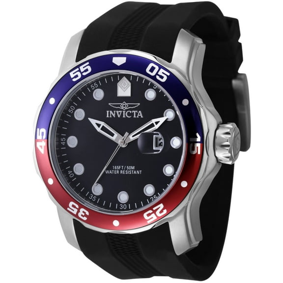Invicta Pro Diver Silicone Strap Black Dial Pepsi Bezel Quartz 45735 200M Men's Watch
