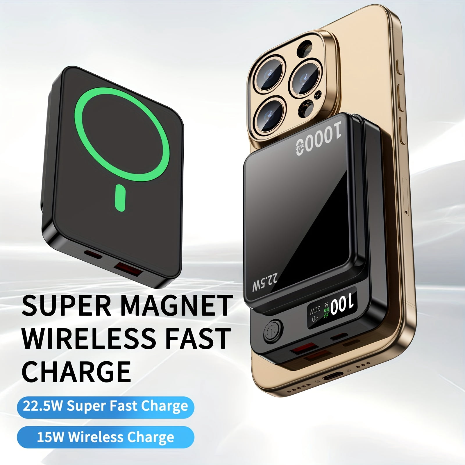 Magnetic Wireless Power Bank 10000mAh 22.5W Fast Charging with LED Display for iPhone 16/15/14/13/12 Series & Android Phones Portable Charger