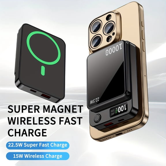 Magnetic Wireless Power Bank 10000mAh 22.5W Fast Charging with LED Display for iPhone 16/15/14/13/12 Series & Android Phones Portable Charger