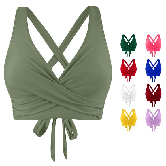 XIAONU Back Tie Swim Bra for Women Solid Summer Pool Bikini Bustiers