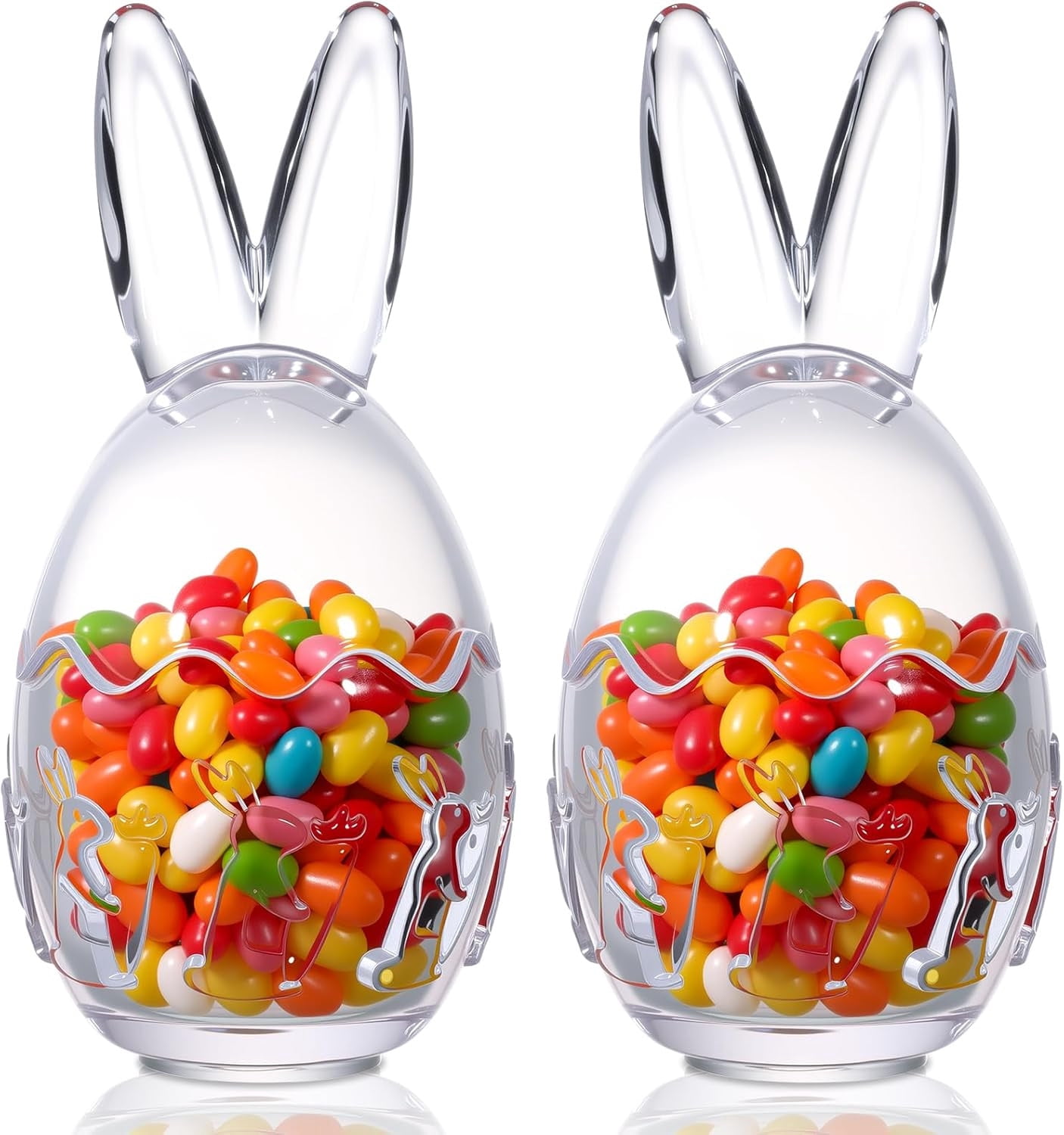 Easter Glass Candy Jar, Bunny Ears Storage Egg Jars, Clear Decorative Food Container for Easter Party Treats, Pantry Organization, Table Decoration 4*8.27 IN