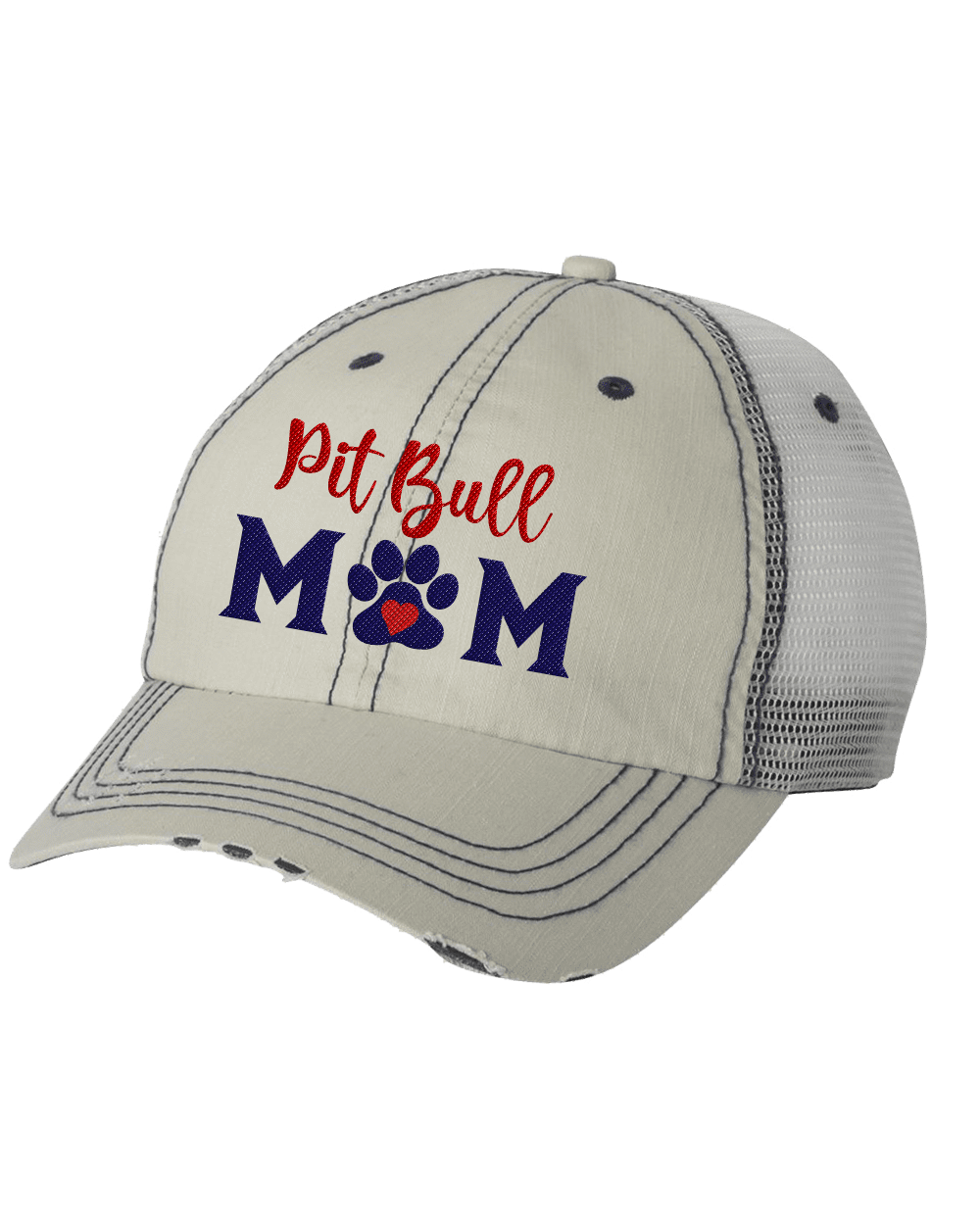 Pitbull Mom Logo Classic Flat-Brimmed Trucker Hat Baseball Cap Gray 