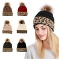 thumbnail image 2 of Hats for Women Cable Knit Pompom Warm Leopard Print Cap Stretchy Casual Soft Comfortable Trendy Beanie Hat, 2 of 7