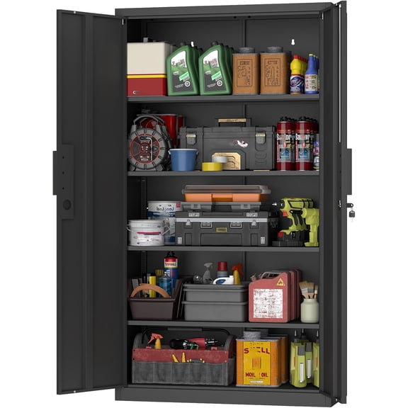 Metal Garage Storage Cabinet, Black Lockable Storage Cabinets with Doors and Shelves,Utility Cabinet for Shop Home Office Garage