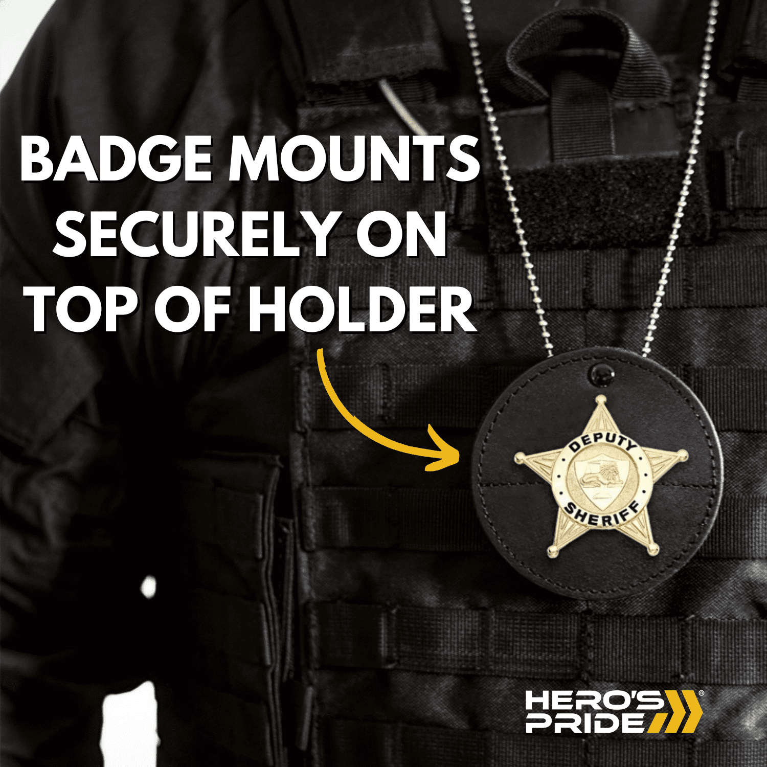 Hero's Pride Universal Oval Badge Holder – Leather with Clip & Chain, 2 5/8" x 3 5/8", Shield Style