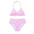 thumbnail image 2 of Jacenvly Two Piece Swimsuit Toddler Quick Drying 8-12 Years Pinks and White Checkered Striped Swimsuit Summer Beachwear Bikini Set 8Y Pink, 2 of 5