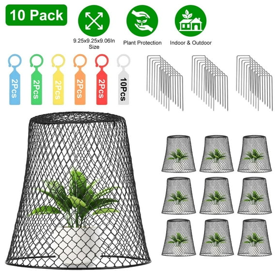 Moclever 10 Pack 9.25in Metal Chicken Wire Cloches Plant Covers Heavy Duty Plant Protectors, Black