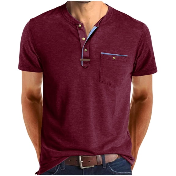 Workout Shirts for Men Big and Tall,Mens Henley Shirts Short Sleeve Button T-Shirts Summer Lightweight Tee Shirts with Pocket