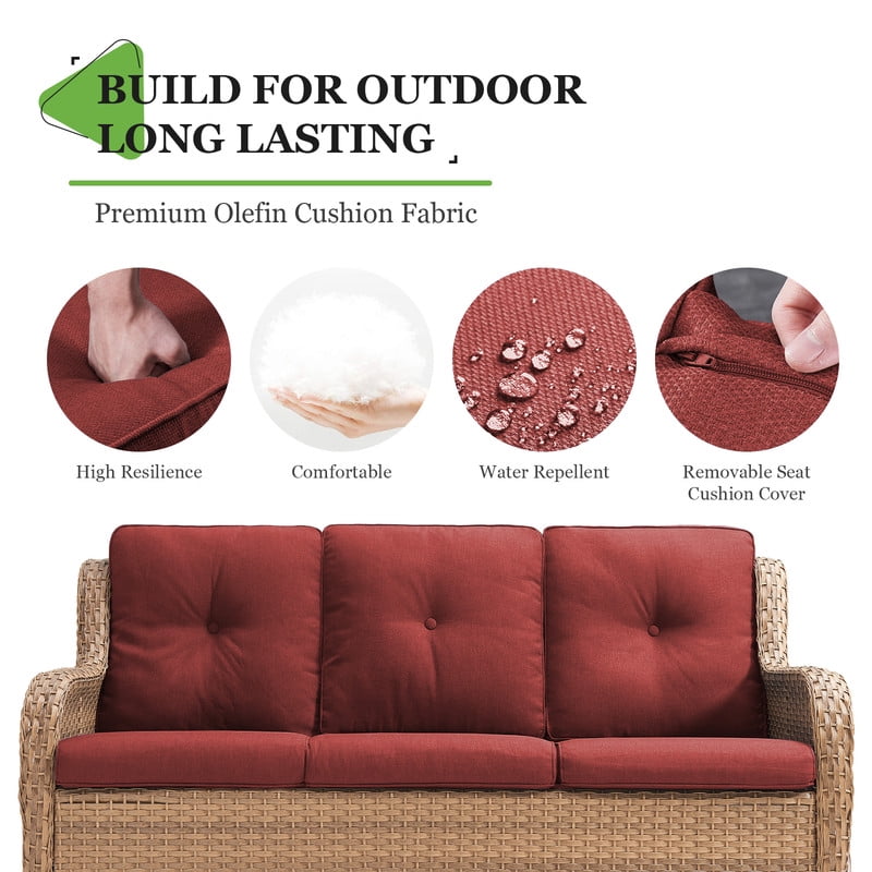 PARKWELL Outdoor Wicker 3-Seat Sofa Clearance,Weather Resistant Rattan Patio Couch with Deep Seat Anti-Slip Cushion