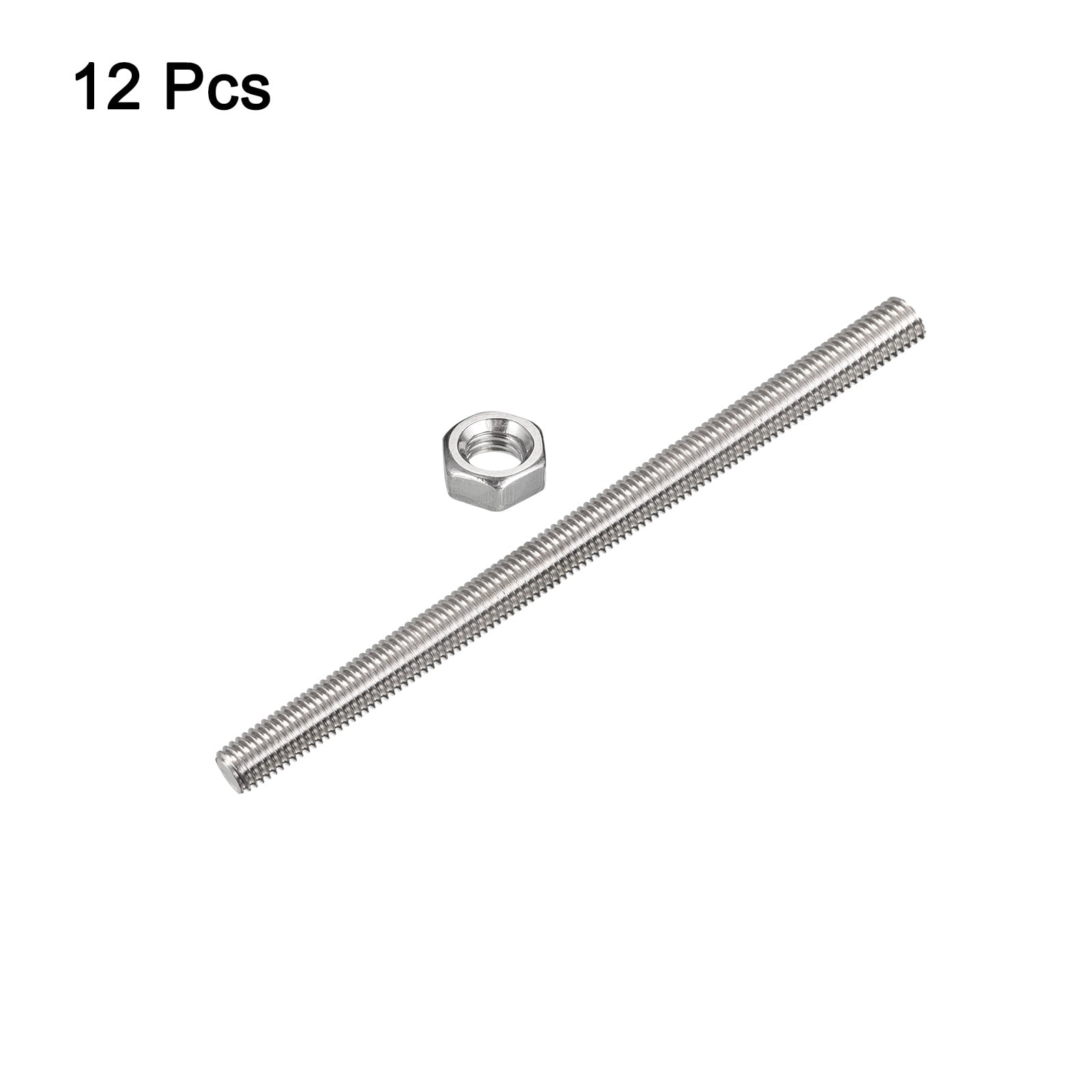 Uxcell 12Pack M8 x 250mm Fully Threaded Rod w 12Pack Hex Nuts, 1.25mm Pitch 304 Stainless Steel Right Hand Threaded Rod