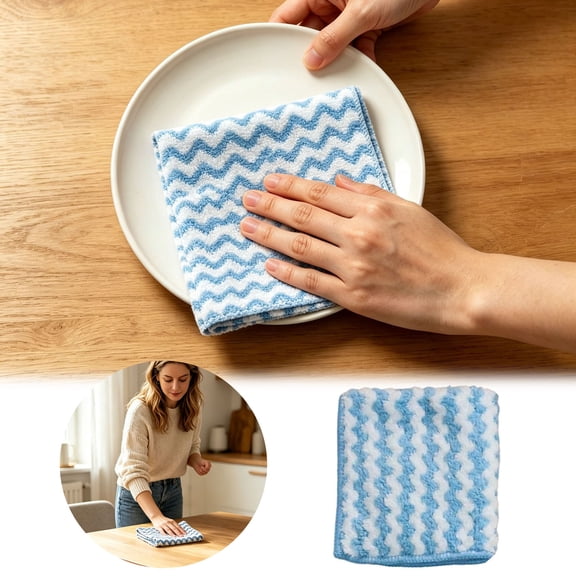 Colorful Wave Stripe Microfiber Cleaning Dish Cloths Quick Dry Super Water Absorbing Lint Free Soft Towels Reusable Durable Kitchen Wiping Rag for Daily House Cleaning