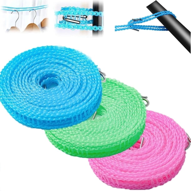 Tendedero Portátil - Cuerda de Nylon Resistente al Viento 3 Piezas 10m para Secar Ropa de Viaje, Línea de Lavandería Portátil para Interiores y Exteriores