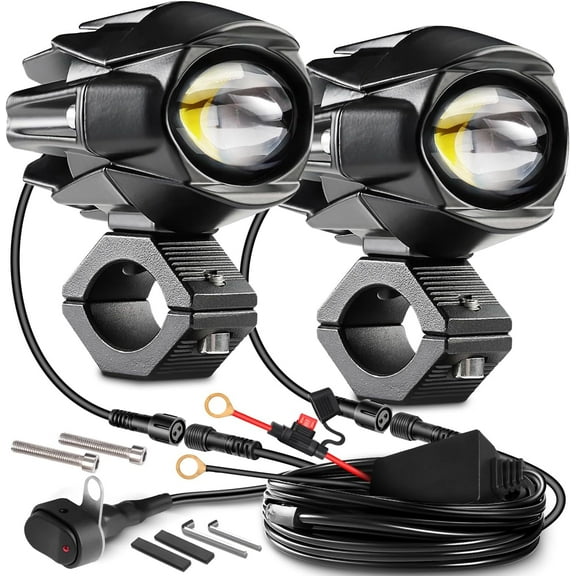 LEDMIRCY Motorcycle Auxiliary Lights, Luces Exploradoras Para Moto With Switch Wiring Harness LED Fog Driving Light Kit IP68 Waterproof/Shockproof Offroad Spot Lights for ATV UTV Snowmobile Boat