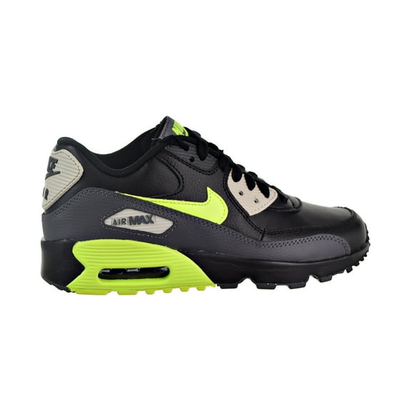 Nike Air Max 90 Leather Big Kids' Shoes Dark Grey/Volt Black 833412-023