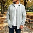thumbnail image 2 of Kosheko Men's Casual Textured Long-Sleeve Shirt Thin Vertical Stripes Point Collar for Weekend Morning Brunch Outings Green S, 2 of 7