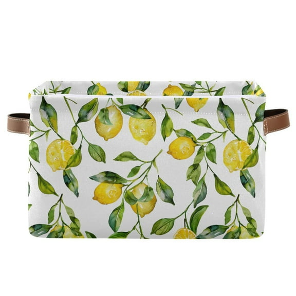 Lemons and Leaves Storage Bins with Handle Fabric Organizer Basket Foldable Box 1 Pack 14.2x10.2x8.3