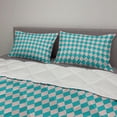 thumbnail image 2 of Geometrical Comforter & Sham Bedding Set, Vintage Retro 50s 60s Inspired Kitchen Tiles in Diamond Shapes Print, 3 pcs Duvet Set Microfiber Filling Quilt, 5 Sizes, Turquoise and Lilac, by Ambesonne, 2 of 4