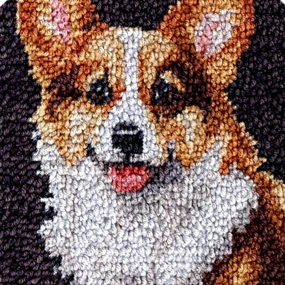 Corgi Latch Hook Rug kits Color Printed Crochet Yarn Needlework DIY Hooking Latch Kit Carpet Embroidery Rug Cover Mat for Christmas Chair Cushion Floor Decoration 17x17in(3)