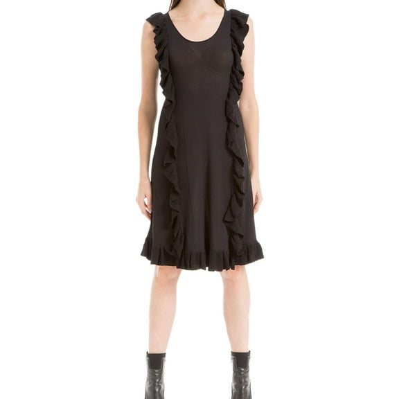 Max Studio London Womens Ruffled Sweater Dress, Black, Small