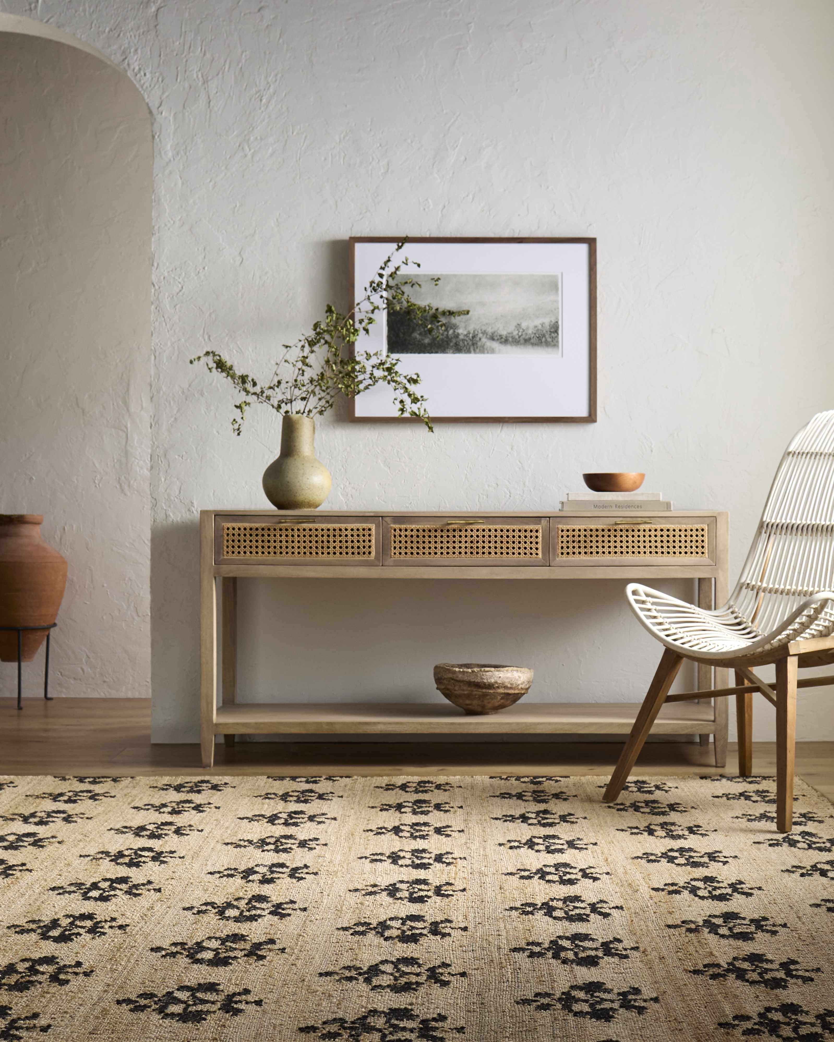 Hauteloom Albina Boho Hand Woven Wool and Jute Blend Natural Fiber Soft Area Rug - Traditional Floral Carpet for Living Room, Bedroom, Dining Room - Natural, Black, Charcoal, Beige - 9' x 12'