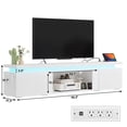 thumbnail image 3 of Blotout 90" LED TV Stand with Power Outlet for up to 98 100 inch TVs, Modern High Gloss Entertainment Center with 50" Fireplace Slot (Fireplace Not Included), Black/White, 3 of 8