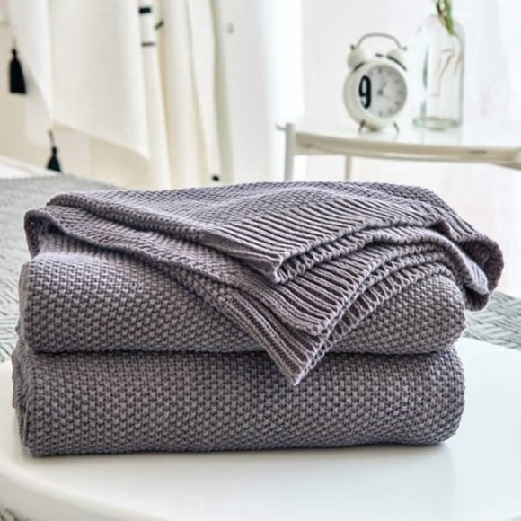 Longhui Literie Gris Foncé 100 % Coton Couverture Légère en Tricot Torsadé pour Canapé Lit Maison Grande Décoration, Sac de Lavage Bonus, Gris Foncé 60 x 80 Pouces, Lavable en Machine