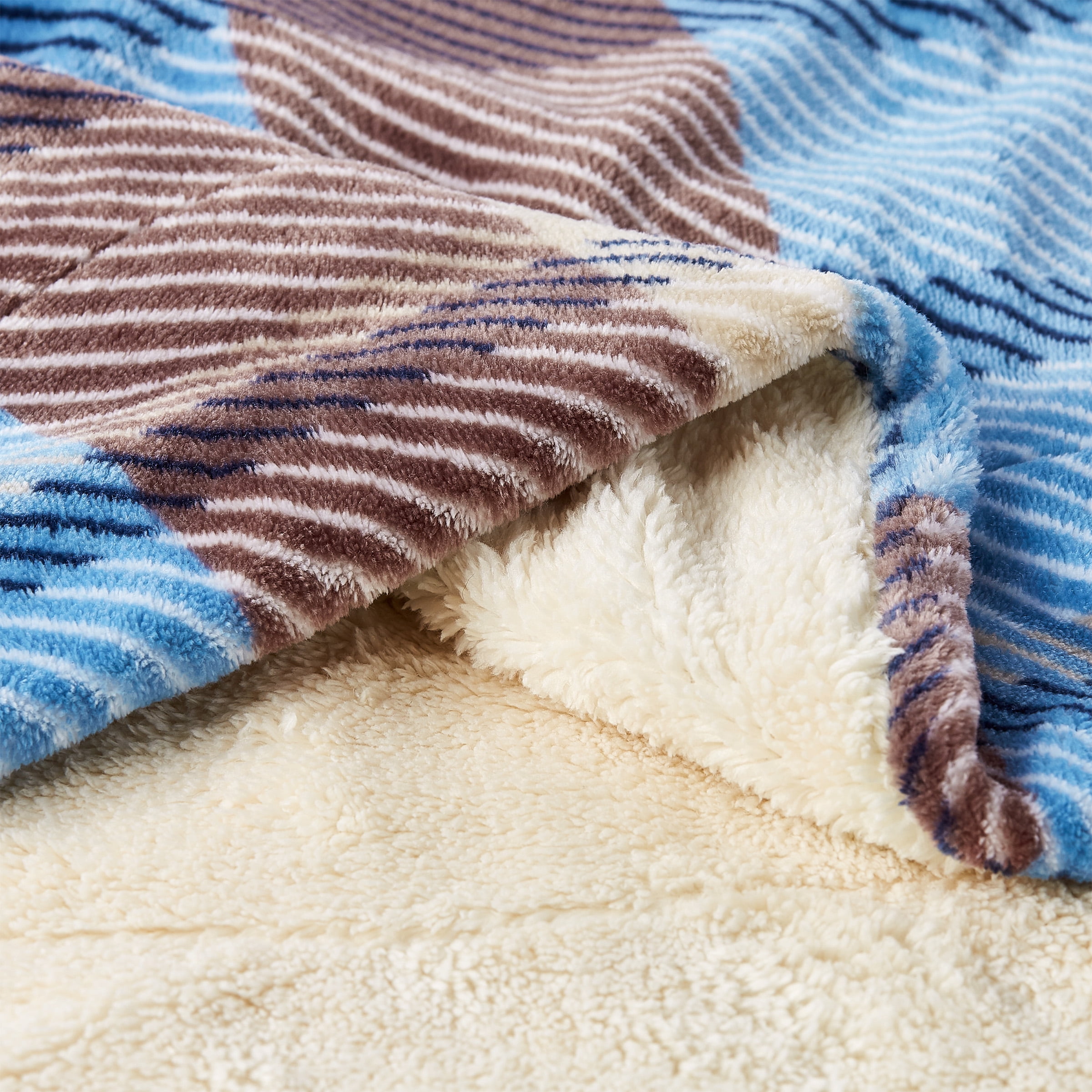 Somerset Home 70"x60" Poly Fleece Sherpa Blanket - Oversized Plush Woven Polyester Soft Throw Blanket for Couch, Bed and Sofa (Blue/Brown)