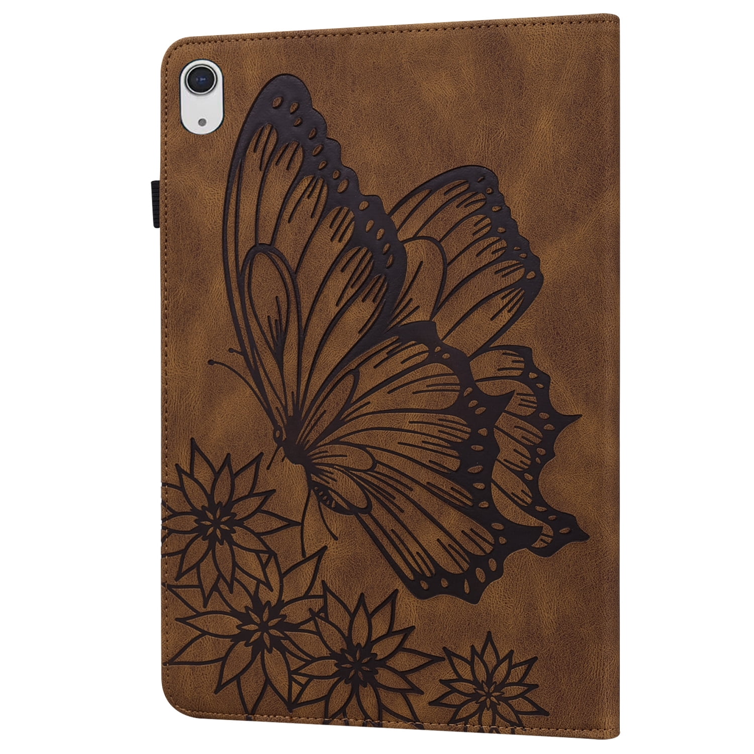TECH CIRCLE iPad Case for iPad 10th Generation 2022, Slim Folio Stand Butterfly Embossed PU Leather Magnetic Wallet Cover with Pencil Holder & Elastic Strap for iPad 10th Generation 10.9" 2022,Brown