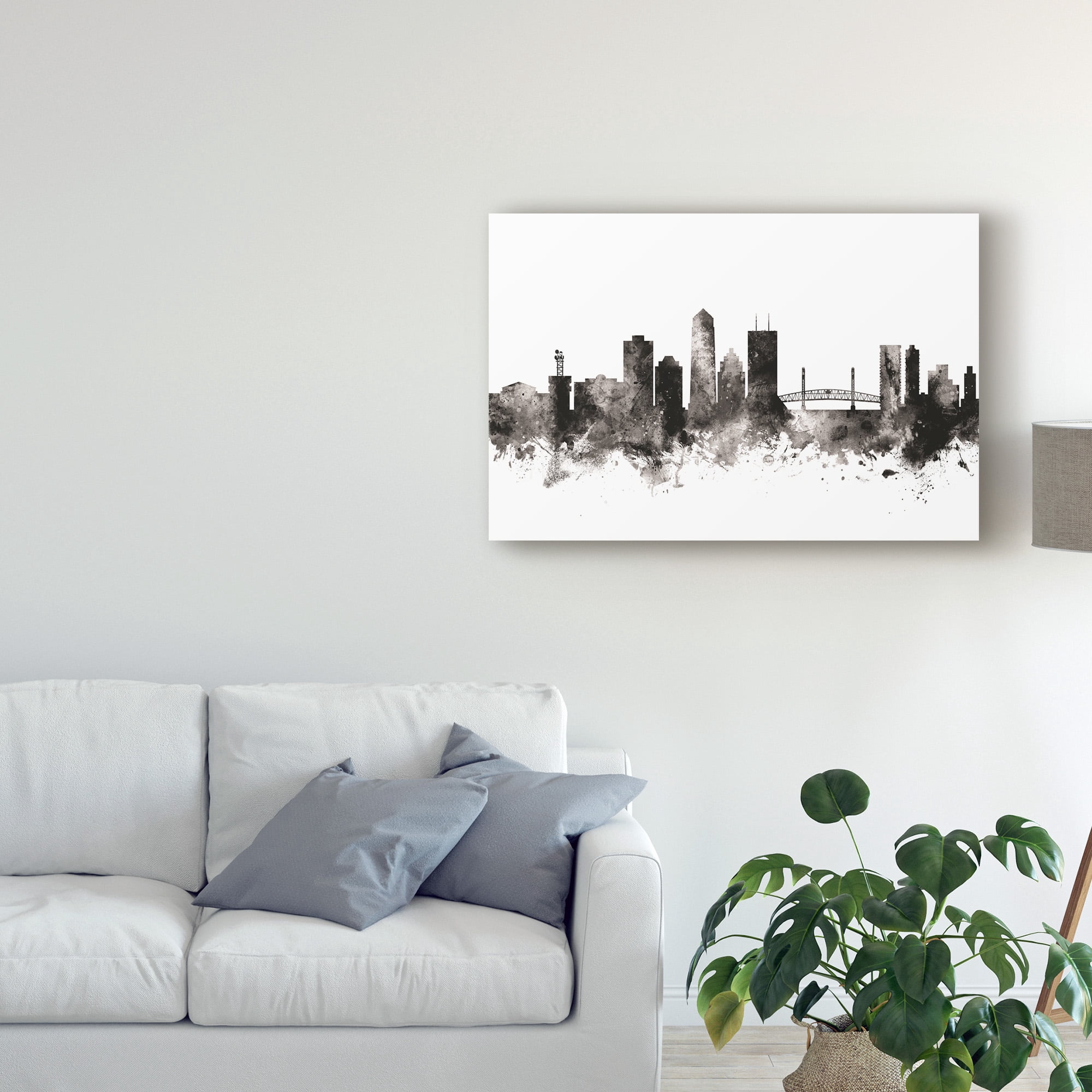 Trademark Fine Art 'Jacksonville Florida Skyline Black White' Canvas Art by Michael Tompsett