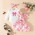 thumbnail image 3 of Odeerbi 0-18 Months Baby Girls Summer Outfits Layette Set Rib Knit Cotton Bodysuit Bow Print Suspender Skirt Headband Three Piece Set Ruffle Jumpsuit Set Baby Girls Clothes, 3 of 8