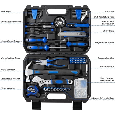 160-Piece Home Repair Tool Set, General Household Hand Tool Kit with Toolbox Storage Case for House, Garage, College Dorm and Office (Blue)