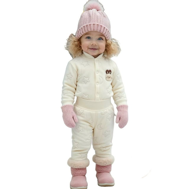 RXMEKW Thermal Open-Crotch Set Cardigan And Pants For Infants Winter Wear Long Sleeve Beige 100