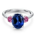 thumbnail image 3 of Gem Stone King 925 Sterling Silver Ring Oval Blue Created Sapphire and Vivid Pink Moissanite (3.76 Cttw, Size 8), 3 of 6