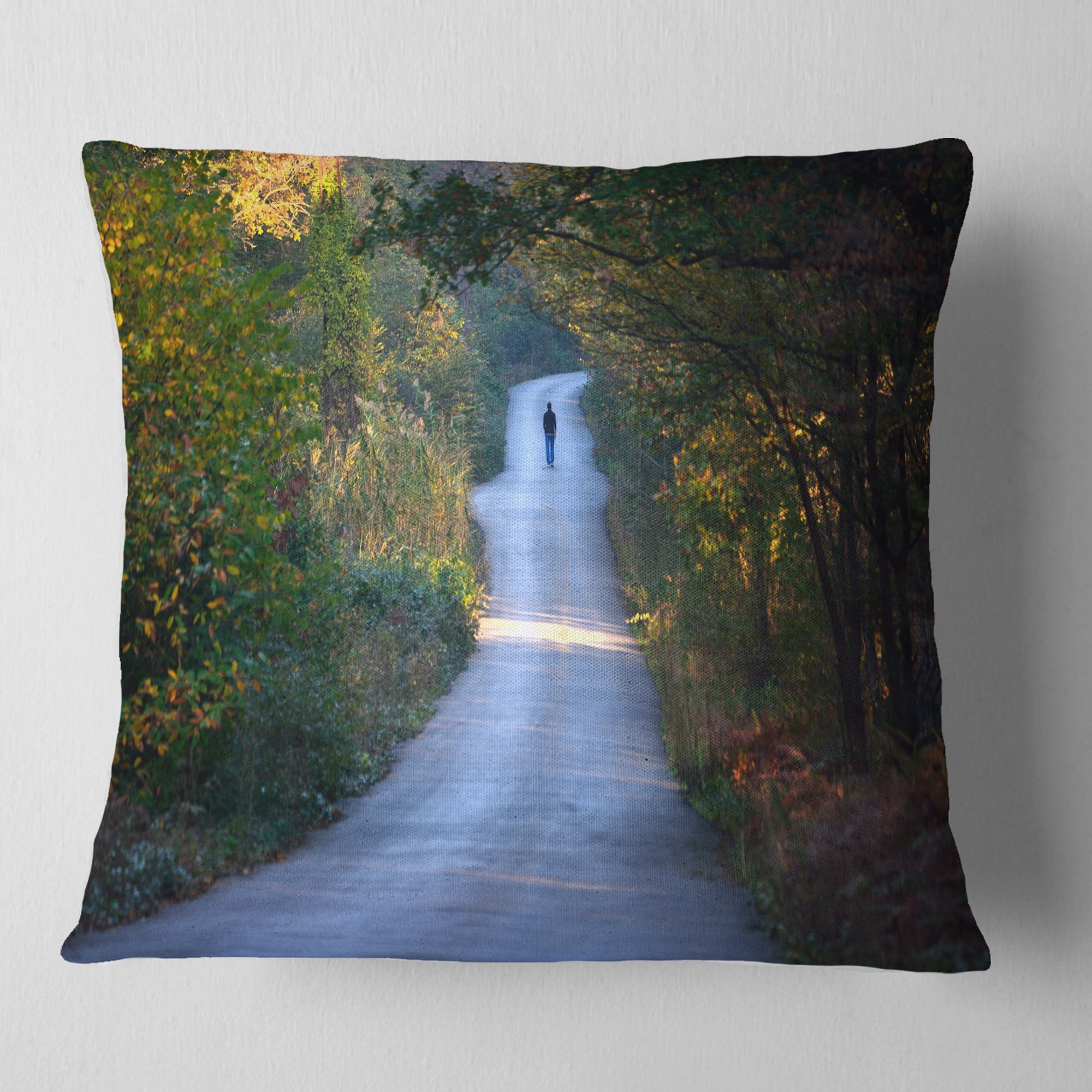 Designart Walking Alone on Road - Landscape Photo Throw Pillow - 16x16