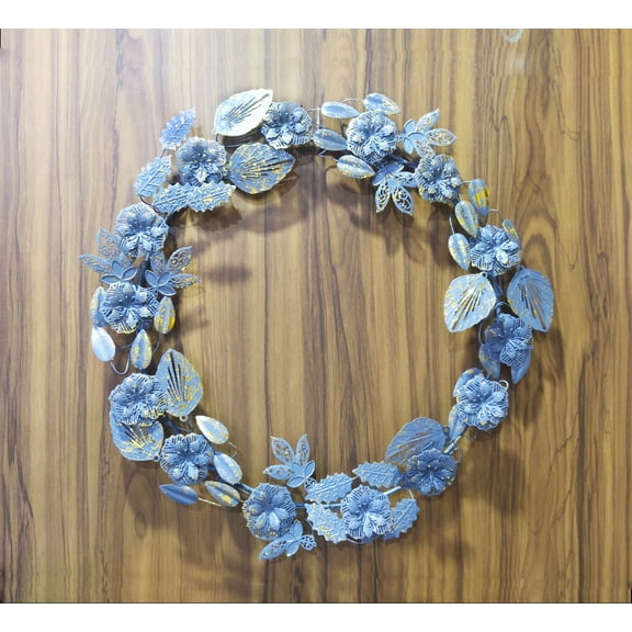 Metal Vintage Wreath Wall Art - Wall Decor - Door Wreath - Blue Finish