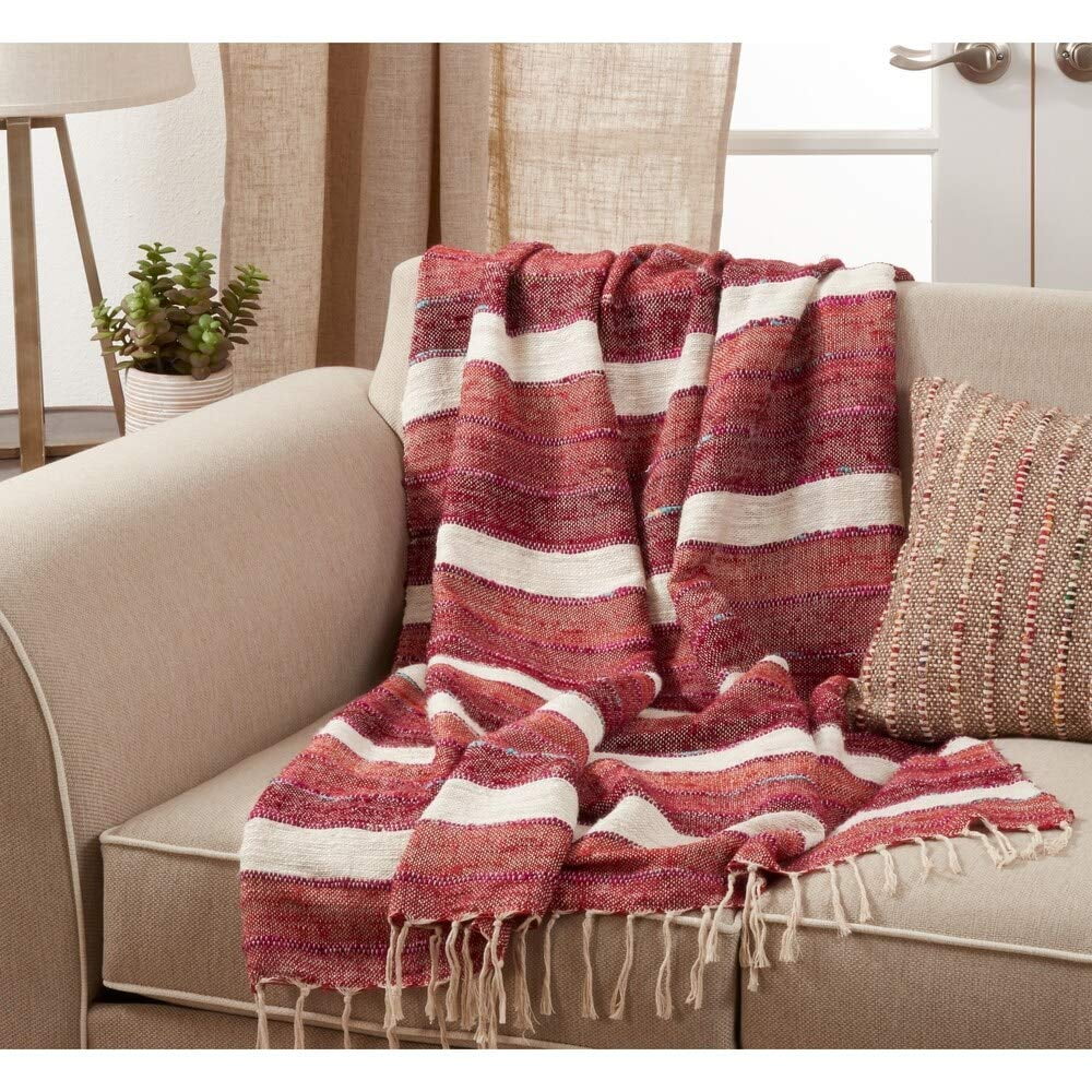 Sofa Home Décor Couch Fennco Styles Luxury Stripe Design Cotton 50 x 67 Inch Throw – Red Throw Blanket for Bed Ideas