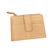 New Prada Womens Vitello Grain Cipria Beige Leather Zip Top Card Wallet 1MC026