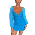 thumbnail image 1 of Txlixc Vestido de manga larga femenino, costura de malla, mallas de color sólido Txlixc moda, 1 of 8