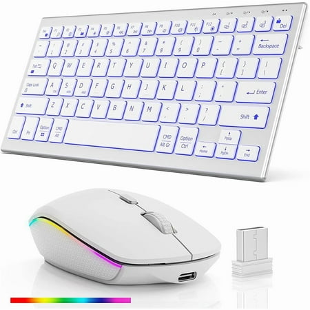 Wireless Bluetooth Aluminum Keyboard Multi-Device Rechargeable Illuminated Full Size Computer Backlight Keyboard Mouse Set